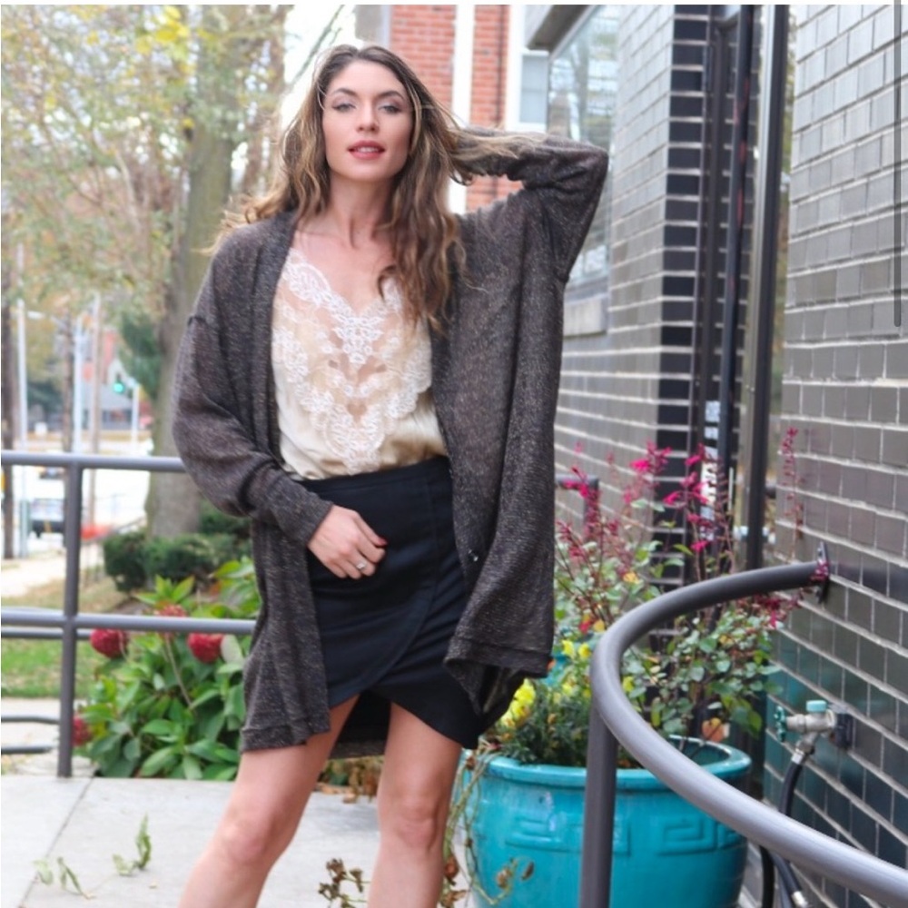 Lucia’s Sarto Gold flecks oversized comfy soft sweater cardigan